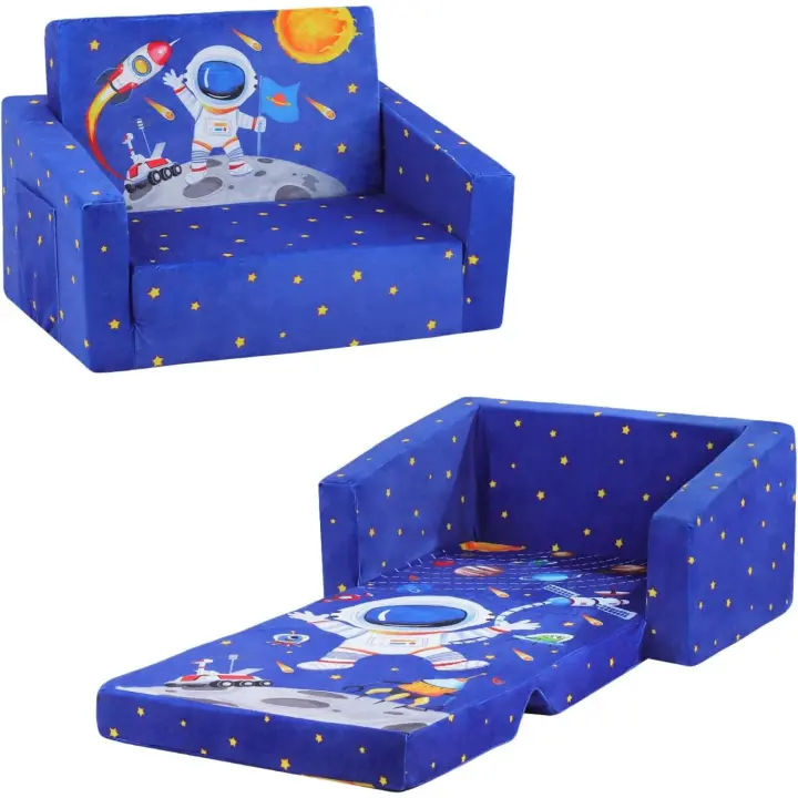Sofás Plegables para Niños de Dinosaurio Sillón con Respaldo Sillón 2 en 1, Sillón Infantil Cómoda Estable Ligero con Bolsillo de Tela, Sofá Cama Asiento para Bebé para Dormitorio Sala de Juegos - 1
