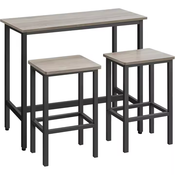 Juego de Mesa y Taburetes de Bar, Mesa de Desayuno con 2 taburetes, Marco de Acero, Industrial, Marrón Rústico y Negro Tinta LBT218B01 - 1
