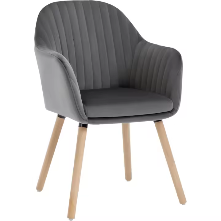 Silla de Comedor Estilo Vintage Nordica Madera Templada, Reposabrazos en Terciopelo, Estructura de Madera para el Hogar y Oficina - 1