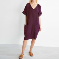 Y verano temperamento europeo americano ropa de mujer Collage manga corta cuello en V vestido de una línea - details 13