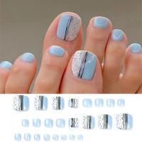 Juego De 24 Piezas Uñas Postizas De Acrílico Con Borde Blanco Y Flor Artísticas Para Pies Uñas Press on Removibles Para Fiestas - details 17