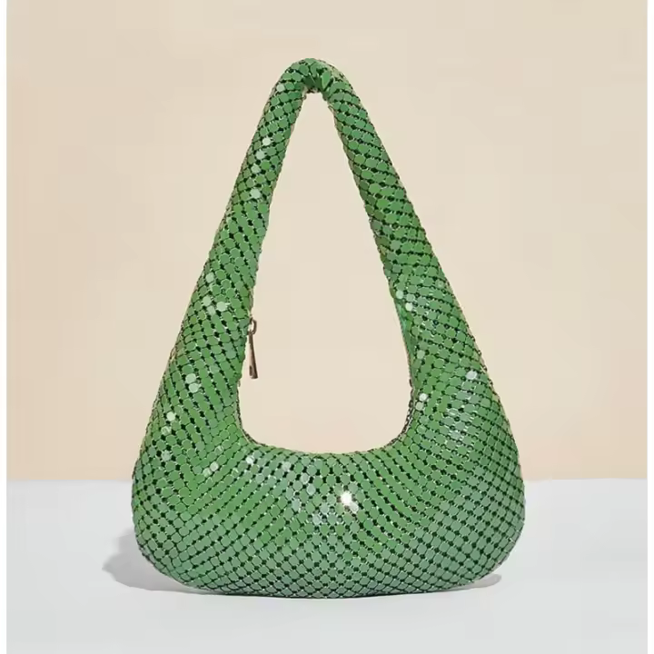 Bolso de mano de aluminio dorado - Deslumbrante bolso de noche con diamantes de imitación para mujer, bolso de mano y axila elegante y brillante para fiesta - 1
