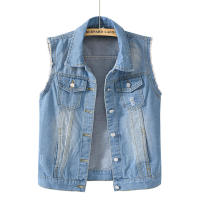 Chaqueta vaquera sin mangas para mujer, chaleco desgastado, ajustado, Color caramelo - details 1