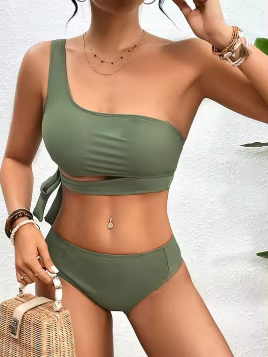 Conjunto de bikini de un hombro, trajes de baño, trajes de baño, ropa de playa sexy 2025 con relleno suave para mujer - 1