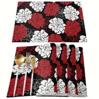 4 piezas de mantel de poliéster con estampado abstracto de peonías, reutilizable, antideslizante, lavable a máquina, resistente al calor - details 0