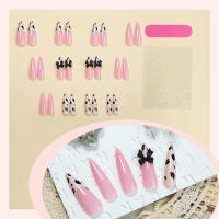 Uñas vestibles uñas de leopardo color rosa lazo nude uñas postizas removibles uñas de uñas parches de uñas - details 2