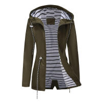 Camiseta impermeable con capucha a rayas de manga larga para mujer, longitud media - details 27
