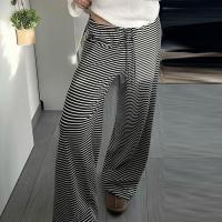 Pantalones femeninos a rayas pierna ancha cintura elástica pantalones de mujer tejidos bajos nuevos en tendencias 2025 ropa - details 8