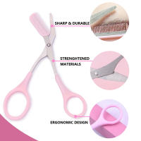 Tijeras de belleza para cejas de acero inoxidable, herramienta de recorte de cejas de precisión con peine para maquillaje y aseo - details 2