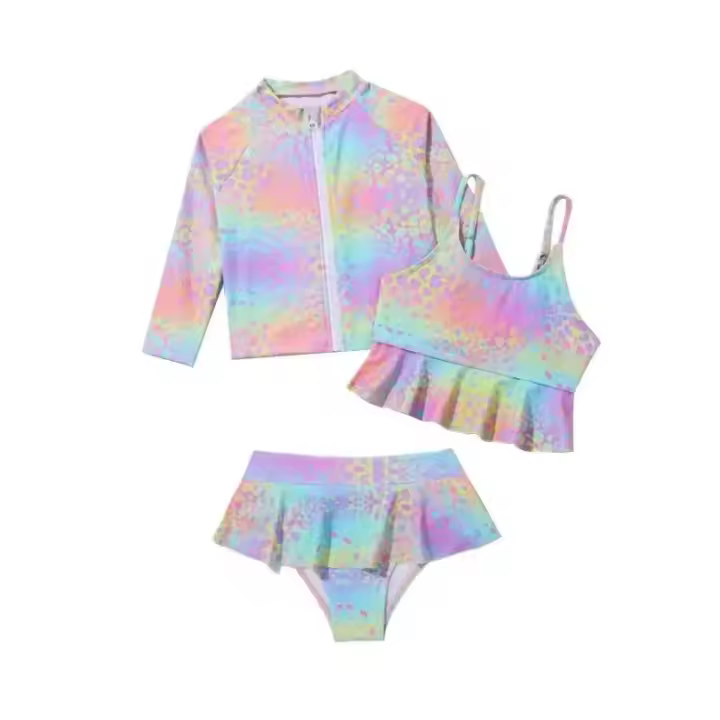 Conjunto de Bikini de Cintura Alta para Niñas Paquete de 3 con Protección UV - 1