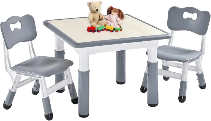Juego de Mesa y 2 sillas para niños, Altura Ajustable, Juego de Mesa y Silla para niños de 3 a 8 años, fácil de Limpiar, Aprobado por CPC y CE (Juego de 3 Piezas), Color Azul - 1