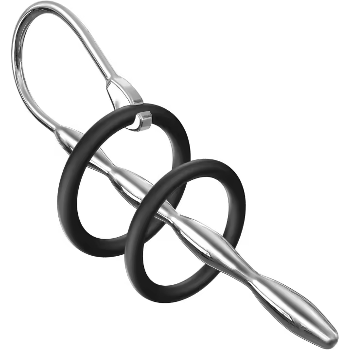 Sonidos uretrales para usuarios experimentados de juguetes Diámetro: 0,31 pulgadas Dilatador uretral en forma de onda de acero inoxidable para uso a largo plazo Tapón para pene con 2 anillos Juguete sexual para hombres Masturbación - 1
