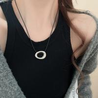 Collar con colgante geométrico en forma de U grande Punk para mujer y hombre, cadena larga ajustable de cuero con forma de herradura para suéter, collares, joyería - details 22