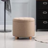 almacenamiento de lino acolchada redonda de 45 cm, taburete puf con almacenamiento (beige) - details 5