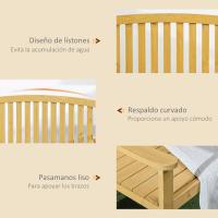 Banco de Jardín de Madera Natural 2 Plazas, Reposabrazos, Resaldo Ideal para Patio Terraza - details 5