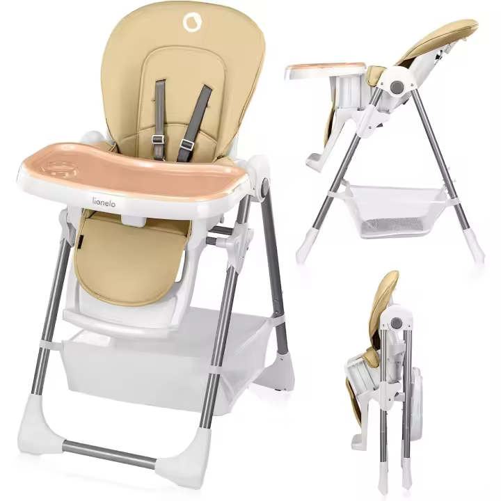 Trona para bebés, plegable, tronas de bebe, silla alta ajustable, altura ajustable de 6 a 36 meses, cinturones de seguridad de 5 puntos, de hasta 15 kg (BEIGE) - 1