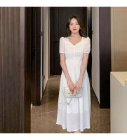 Falda larga de cintura alta para mujer, falda larga con temperamento, novedad de verano, vestido francés adelgazante, dulce y fresco, con cuello cuadrado - details 25