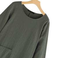 Vestido de algodón y lino para niña, falda de manga larga con cuello redondo, estilo retro literario, talla grande, otoño - details 19