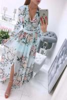 Nuevo vestido de falda completa de estilo bohemio de manga larga de gasa con cuello en V estampado largo de verano - details 4