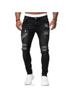 Jeans Skinny Ripped Vintage Para Hombre Pantalones De Piso Delgados De Denim Sólido Estilo Calle Moda Casual Cierre De Cremallera - details 2