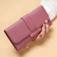 Cartera de moda para mujer, bolso de mano triple largo de piel sintética, monedero con tapa elegante, tarjetero multifuncional con botón a presión - details 1