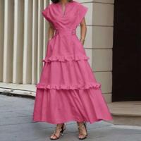 VONDA, vestido con volantes para mujer, verano 2025, vestido veraniego de Color sólido, Vestidos de playa con cuello en V, bata holgada informal bohemia de gran tamaño - details 2