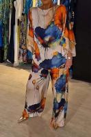 Conjunto de Satén con Estampado de Gradiente Alta Cintura, Pantalones Sueltos, Camisas de Manga Larga Moda Callejera de Otoño 2024 para Mujeres - details 9
