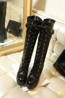Botas altas de tacón grueso, plataforma impermeable para mujer, tacones altos, botas largas, con cordones, talla grande - details 12