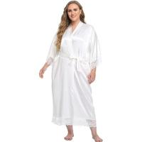 Vestido tipo kimono largo Sexy para mujer, bata de baño de encaje, lencería, camisón de seda helada, camisón de Color sólido, ropa de dormir de talla grande #     0701 - details 23