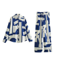 Conjunto de pantalón recto de pierna ancha informal y camisa estampada con textura de seda para mujer, nueva moda primavera 2025 - details 2