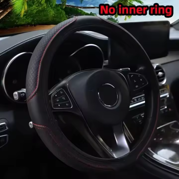 Cuero Artificial tridimensional en relieve para coche, sin anillo interior, cubierta para volante, piezas de automóvil para 14,5-15 pulgadas - 1