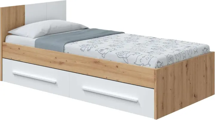 Marca Noa Carpín de Cama Individual con 2 Cajones Cama Infantil Madera Blanca y Roble Nodi - 1