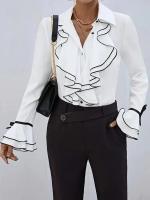 Camisa de primavera y verano, blusas elegantes a la moda para mujer, blusas informales de manga larga acampanada con dobladillo con volantes, camisas elegantes para mujer - details 1