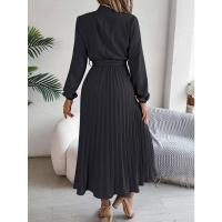 Vestido pequeño de manga larga plisado con cuello alto para mujer, ropa elegante, - details 36