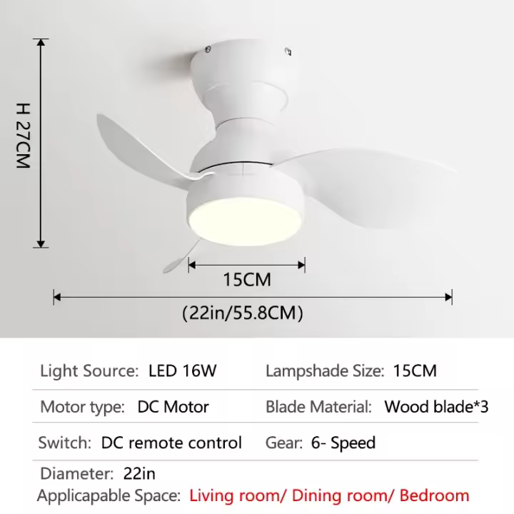 Ventilador de techo moderno de 22 pulgadas con luz para balcón, pasillo, estudio, jardín de infantes, ventilador eléctrico usado en el comedor 110v 220V - 1