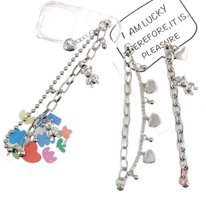 Cordón colgante de corazón de amor de oso, cadena para teléfono móvil, funda para teléfono, cadena colgante, correa de prevención de pérdida de teléfono, prevención de caídas - 1