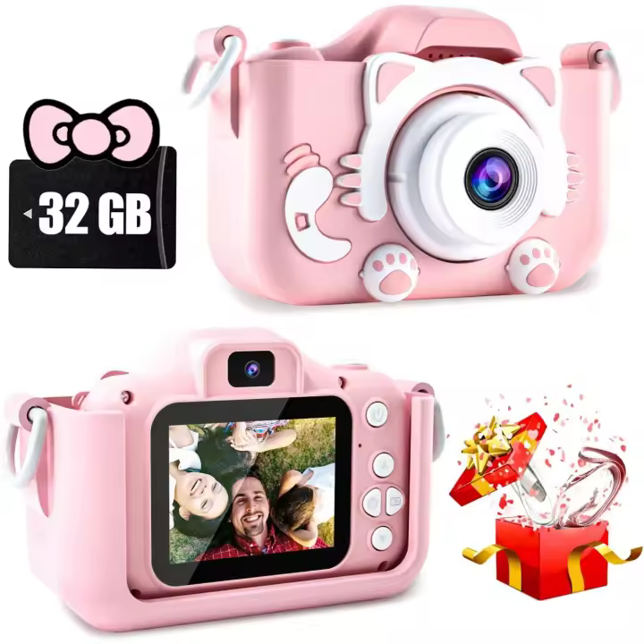 Cámara Digital de alta definición 2160P para niños pequeños, cámara Selfie para niños, tarjeta TF de 32GB - 1