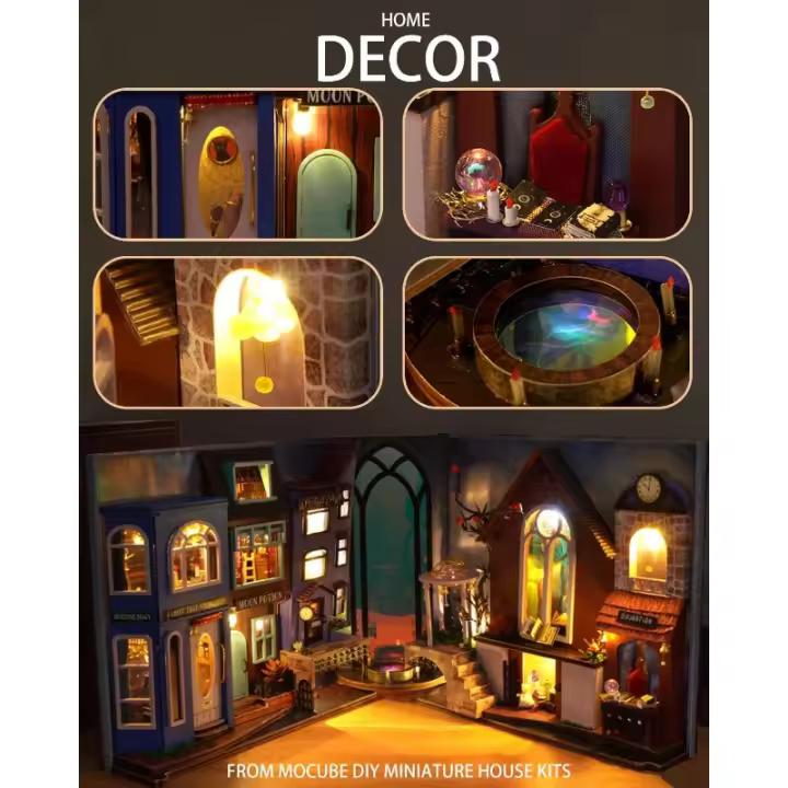 Kit de libro de bricolaje para adolescentes y adultos, rompecabezas de madera 3D, decoración de inserción de estantería con luz LED, Kits de manualidades de modelo pequeño - 1
