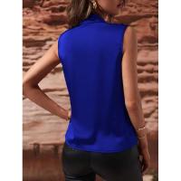 Blusa de satén sin mangas para primavera y verano para mujer, camiseta sin mangas fruncida, nueva camisa Sexy - details 25