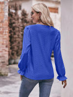 Blusa de gasa de retazos de encaje para mujer, camisa elegante informal de manga larga con cuello en V, trabajo de oficina, moda - details 17