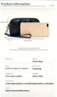 Bolso de Mano de Cuero Genuino de Doble Capa Cartera con Cremallera y Correa Desmontable - details 0