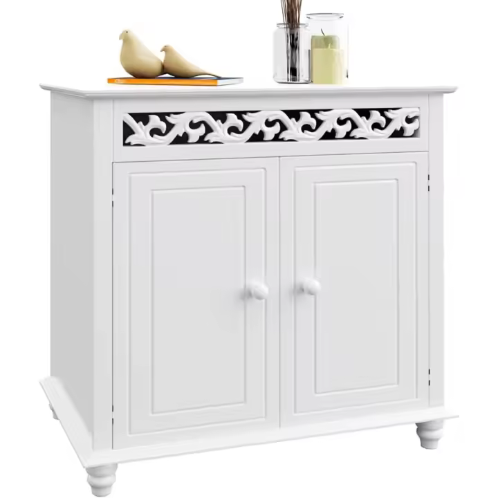 Cómoda Jersey Blanca Mara 76x65x35cm Estilo Clásico 2 Puertas y 1 Estante - 1
