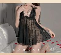 Camisón transparente de lencería sexy con tirantes de perlas y lazo de mariposa con ribete de encaje puro - details 12