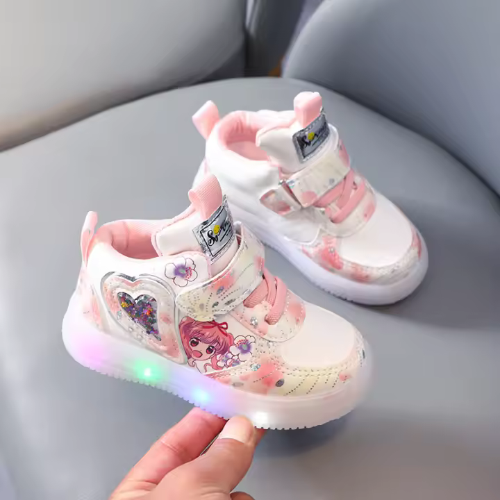 Zapatillas deportivas con luces LED para niños y niñas, zapatos para correr, zapatillas de Velcro antideslizantes luminosas, Sakura kawaii - 1