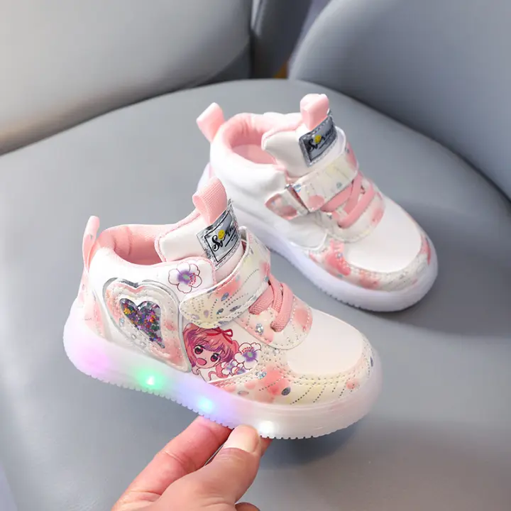 Zapatillas deportivas con luces LED para niños y niñas, zapatos para correr, zapatillas de Velcro antideslizantes luminosas, Sakura kawaii - 1