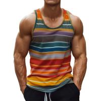 Camiseta informal sin mangas con estampado de rayas de arcoíris y cuello redondo multicolor para hombre, chaleco sin mangas sencillo a la moda de verano, ropa transpirable para hombre - details 1