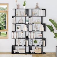 Estantería geométrica, estantería en forma de S, estantería de 6 niveles para dormitorio, estantería decorativa de madera moderna, estantería alta para oficina en casa, color negro - details 7