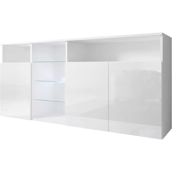 para Salón con Luz LED, Mueble Moderno de Melamina Brillo, Color Negro, 150x82x40 cm - 1