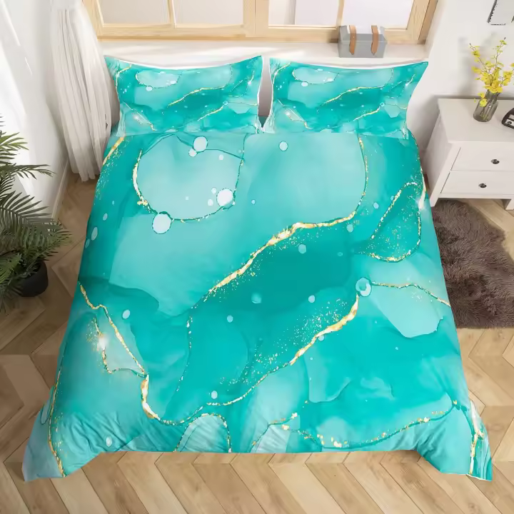 Funda nórdica de 200x200 cm, color verde y negro dorado mármol, diseño adulto para 2 personas, mármol, juego de cama de microfibra, ropa de cama moderna, fundas de almohada - 1