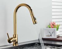 Quyanre Oro pulido extraíble fregadero agua grifo mezclador de una sola manija grifo de ducha de cocina con rotación de 360 ​​grados - details 16